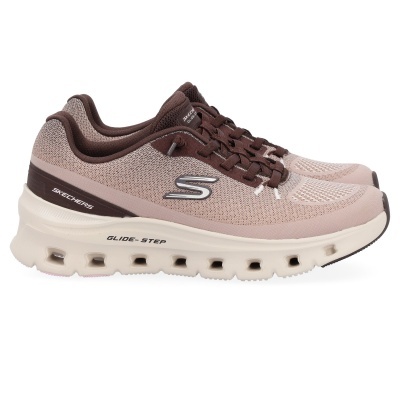 Par de sapatilhas Skechers Glide-Step castanhas com solo branco perfurado