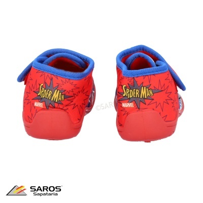 Pantufas vermelhas Spider-Man com detalhes em azul