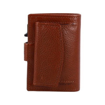 Carteira masculina castanha em pele com costuras e fecho lateral preto