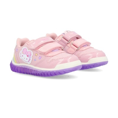 Sapatilhas infantis cor-de-rosa com Hello Kitty e sola roxa