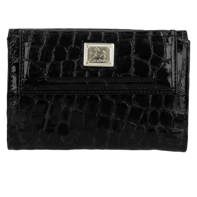 Carteira preta textura imitação pele crocodilo com placa Cavalinho