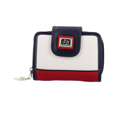 Carteira Cavalinho branca, azul e vermelha com fecho