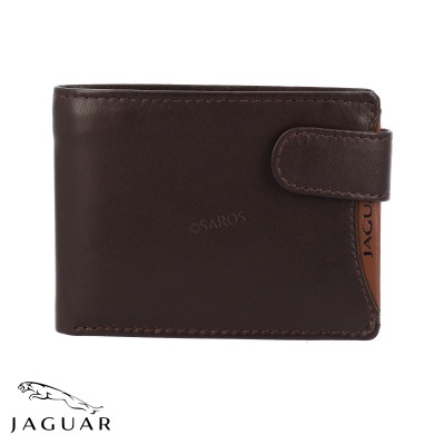 Carteira masculina de couro marrom escuro com aba de fecho