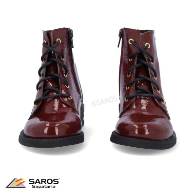 Botas de criança castanhas em verniz com atacadores pretos e fecho lateral