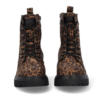 Botas de cano alto com padrão animal print castanho e preto