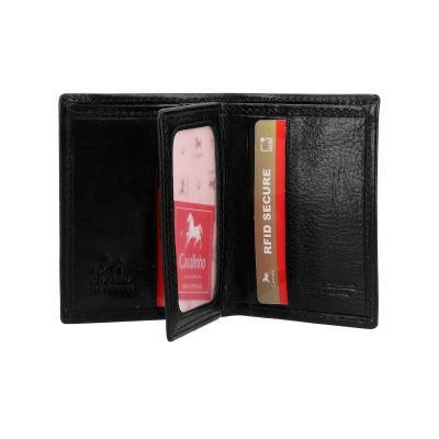 Carteira preta em pele com compartimentos para cartões e cartão RFID SECURE