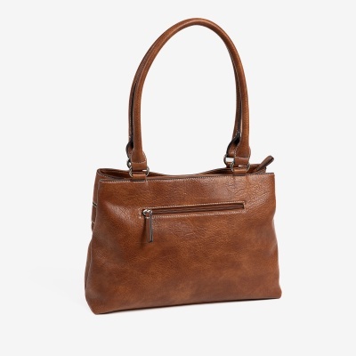 Mala de mão castanha em imitação de couro com fecho de correr frontal e alças longas