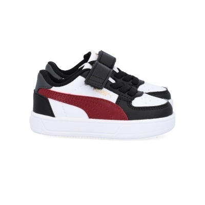 Ténis infantis branco, preto e vermelho com fecho de velcro