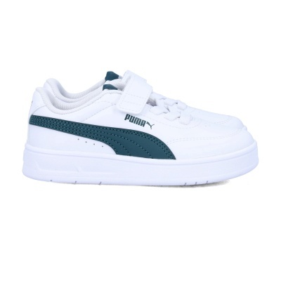 Ténis brancos com detalhes verdes e fecho de velcro