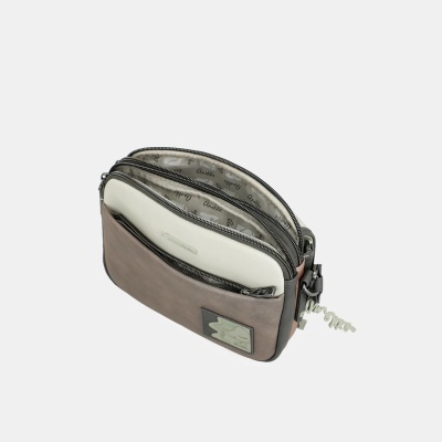 Mala de ombro cinza, branca e rosa claro com fechos de correr e padrão interior Anekke