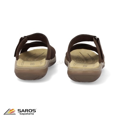 Chinelos castanhos masculinos com sola bege clara e fecho velcro