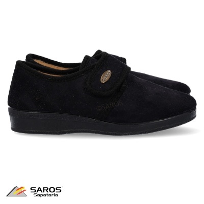 Ténis pretos de veludo com fecho de velcro e botão metálico SAROS