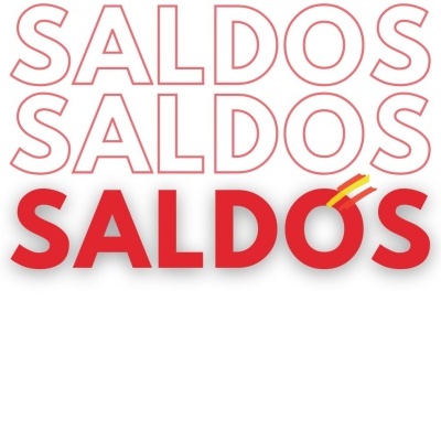 Texto SALDOS repetido em fundo branco