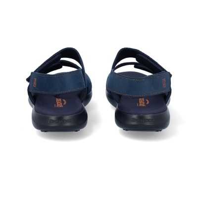 Sandálias azuis de tecido com sola preta e fecho ajustável