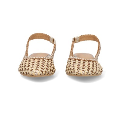 Par de sapatos rasos slingback com padrão trançado bege e castanho