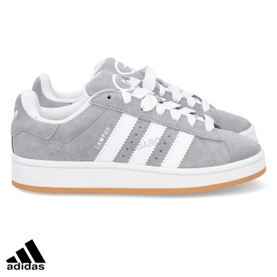 Sapatilhas Adidas Campus cinza claro com riscas brancas e sola castanha
