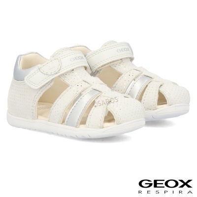 Sandálias de bebé brancas GEOX com fecho de velcro e detalhes prateados