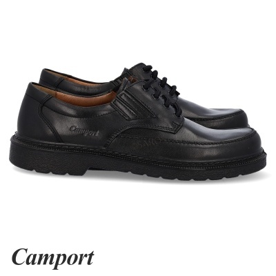 Sapatos masculinos pretos de couro da Camport com sola preta