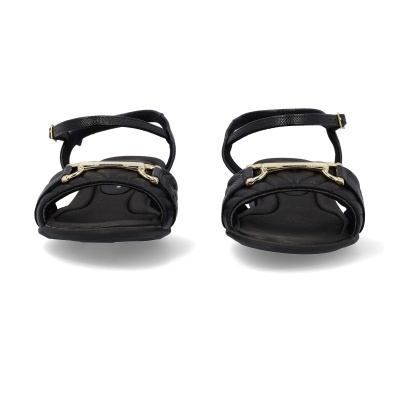 Sandálias pretas com tiras e detalhes metálicos dourados