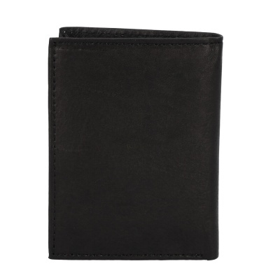 Carteira preta de couro com costura nas bordas