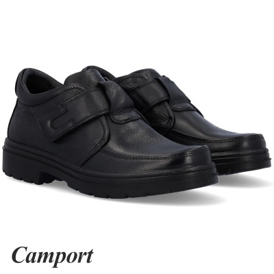 Sapatos masculinos Camport em pele preta com fecho de velcro