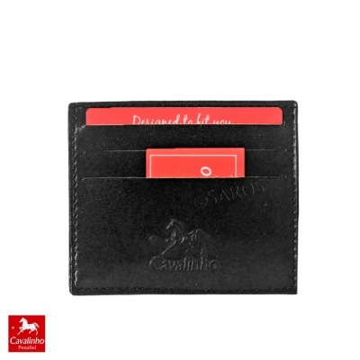 Carteira preta Cavalinho em pele com cartões vermelhos