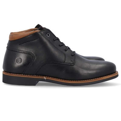 Botas masculinas pretas com detalhe castanho claro na gola