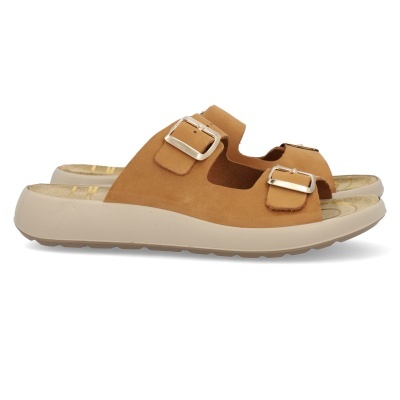 Sandálias castanho claro com fivelas e sola espessa bege clara