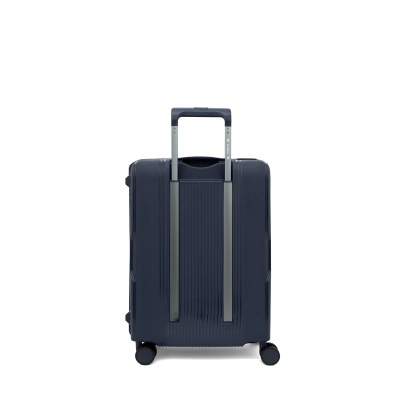 Mala de viagem rígida azul escuro com rodas e pega telescópica