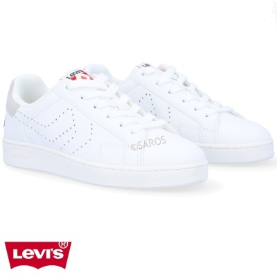 Sapatilhas brancas Levi's em pele com detalhes perfurados e etiqueta logo
