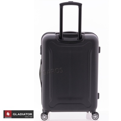 Mala de viagem rígida preta com rodas giratórias e pega extensível