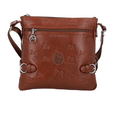 Mala de ombro castanha em pele com padrões gravados