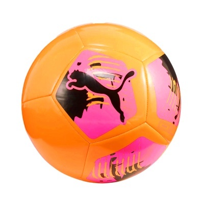 Bola de futebol laranja e rosa com logotipo PUMA preto