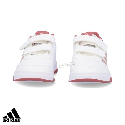 Tênis Adidas branco e rosa para criança com tiras de velcro