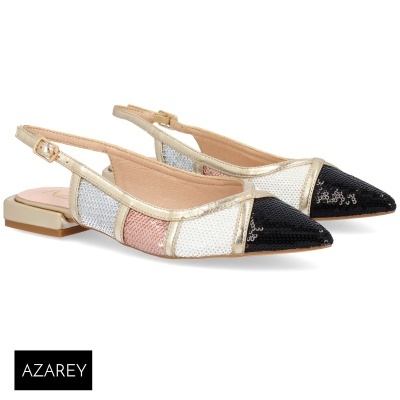 Sapatos baixos femininos com várias cores brilhantes e biqueira preta