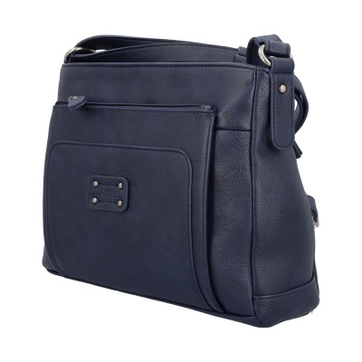 Mala de ombro azul escura com bolso frontal e alça ajustável