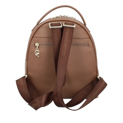 Mochila castanha em pele sintética com alças em tecido castanho