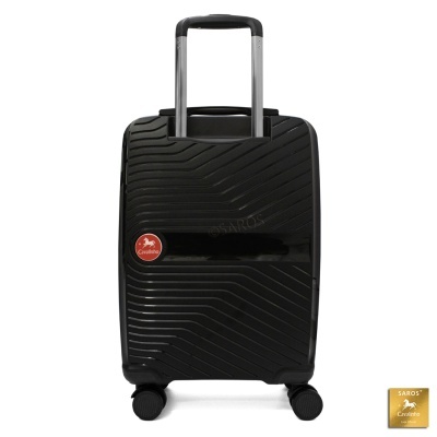 Mala de viagem rígida preta com padrão ondulado e alça telescópica