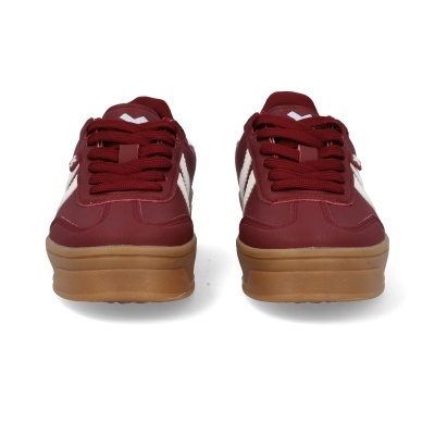 Sapatilhas desportivas burgundy com sola castanha e detalhes brancos