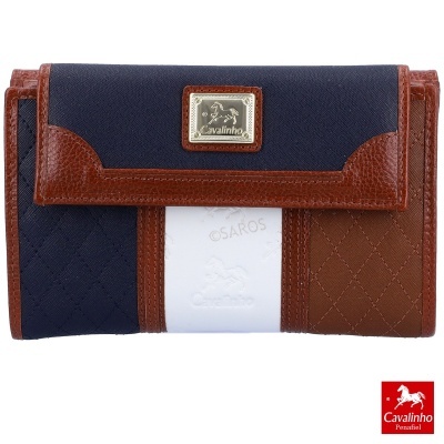 Carteira Cavalinho azul e castanha com logótipo metálico