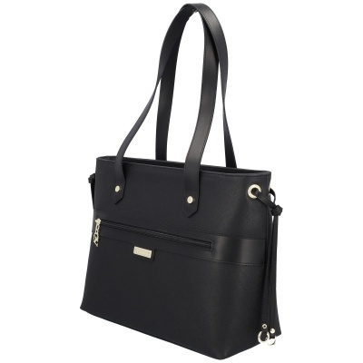 Mala preta com alças duplas longas e fecho zipper dianteiro