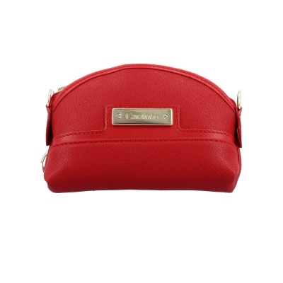 Bolsa pequena vermelha com etiqueta Cavalinho e detalhes metálicos dourados