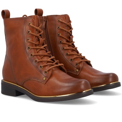 botas castanhas de pele com atacadores e fecho lateral