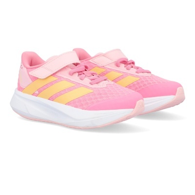 Sapatilhas desportivas rosas e amarelas para criança com sola branca e velcro