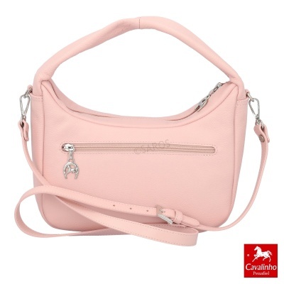 Mala de ombro feminina rosa com bolso e duas alças