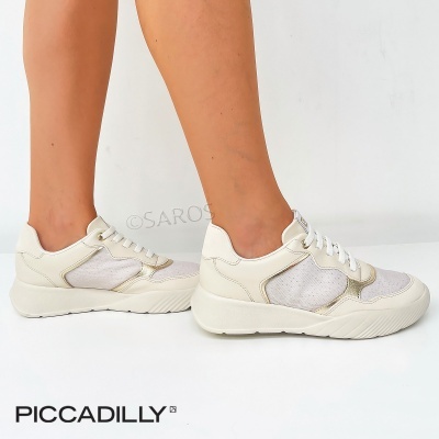 Ténis brancos PICCADILLY com detalhes em couro e tecido
