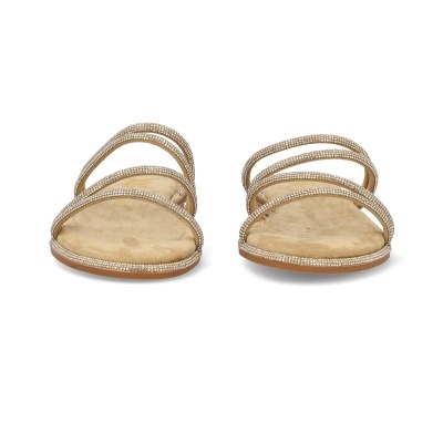 Sandálias planas bege com tiras de cristais brilhantes