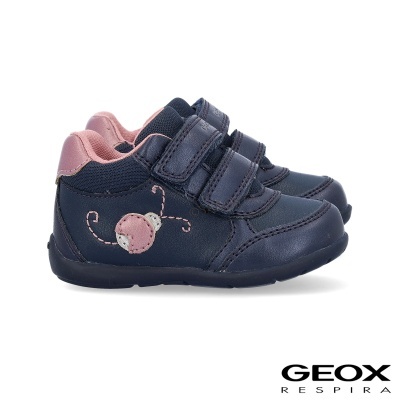 Sapatos infantis Geox azul escuro com rosa e fecho de velcro