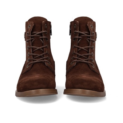 Botas de pele de camurça castanhas com atacadores e fecho lateral