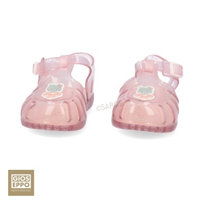 Sapatilhas de criança cor-de-rosa transparentes com ursinhos e fecho ajustável